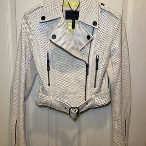 BCBGMaxAzria White Perforated Leather Jacket